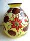 1/a Art Deco Ball Vase, Yellow Glass Enamelled With Flowers Passiflora, Signed Joma