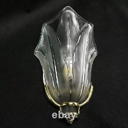 1 of 3 Art Deco Wall Lamp Signed EZAN France Bronze Glass 1940s