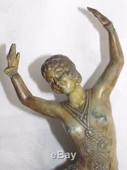 11d7 Old Statue Female Dancer Art Deco Regulates Patina Bronze Sign H. Molins