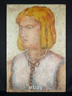 1927 Art Deco Painting: Portrait of a Young Woman, Signed Valensi. Italy.