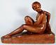 1930 Statue Sculpture Marcel Bouraine Art Deco Naked Female Bather Terracotta