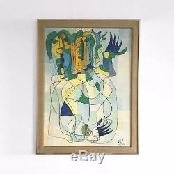 1960 Georges Wesche Painting Art-deco Modernist Cubist Abstraction Form-free