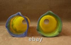 2 Ancient Glass Pate Tulips Marmoreen Signees Muller Freres Moonville