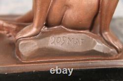 20th 1920 Statue Woman Nue Assisi Art Deco Signed Maf Plaster With Patina Bronze Art