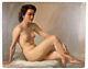 "20th Century Seated Female Nude In Oil On Panel 55x43 Signed Circa 1940 Art Deco France Art"
