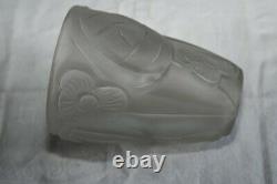 3 Tulips Satin Glass Paste Art Deco Molded Pressed Signed Degué With Decoration Flowers