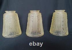 3 Yellow Frosted Glass Tulips Molded Pressed Muller Unsigned - Art Deco - No. 13