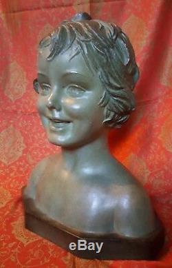 30's Art Deco Demeter H Chiparus Bust Girl Terracotta Bust Signed