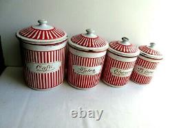 4 Spices Jars, Art Deco, Enamelled Sheet As Coffee Maker, Signed Bb