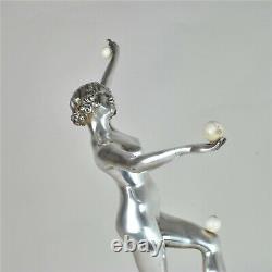 A Bloody, Silvered Bronze Dancer, Signed, Art Deco, 20th Century