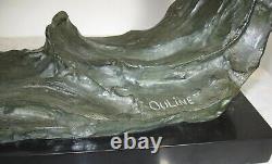 ART DECO BRONZE SCULPTURE SEAGULLS AND WAVE SIGNED OULINE 1930 L 68 cm H 32 cm