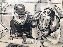 ART DÉCO/France LAMBERT 1903-At the restaurant, circa 1925. Ink and wash. Signed in lower right corner. 16x26. Framed.