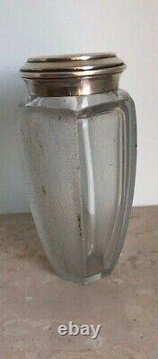 ART DECO GLASS acid-etched vase with silver collar, signed RIECKE 1930