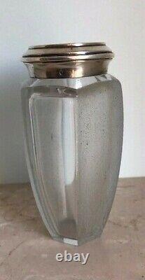 ART DECO GLASS acid-etched vase with silver collar, signed RIECKE 1930