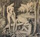 Art Deco Large Etching Signed Naked Women Circa 1925 Large 50 X 60 Cm