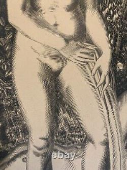 ART DECO Large etching signed Naked Women circa 1925 Large 50 x 60 cm