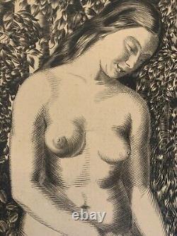 ART DECO Large etching signed Naked Women circa 1925 Large 50 x 60 cm