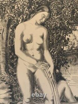 ART DECO Large etching signed Naked Women circa 1925 Large 50 x 60 cm