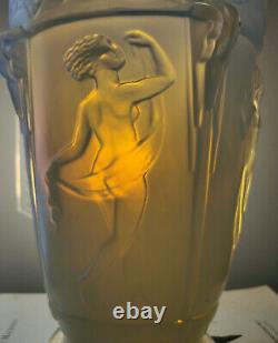 ART DECO VASE signed SABINO 1930 OPALESCENT THE DANCE in the spirit of LALIQUE or ETLING