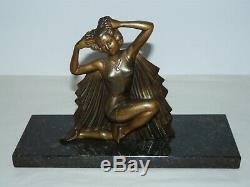 About Art Deco Woman In Regulated On Marble Plate Signs Molin 1930 XX Sculpture
