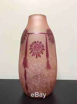 Acid-enamelled Floral Glass Paste Vase Signed Legras Art Deco