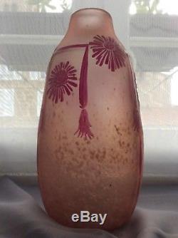 Acid-enamelled Floral Glass Paste Vase Signed Legras Art Deco