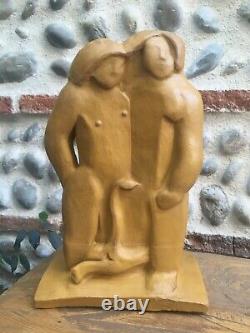 Adam And Eve, Patinated Terracotta, Joseph Csaky Signed Numberé Art Deco