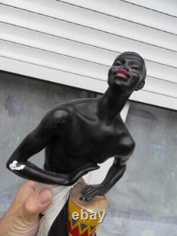 African Black Statue Playing Tam Tam Art Deco Africa Signed Andre C For Carli