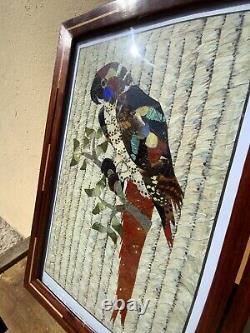 Aile De Papillon Vintage Vintage Coloured Marquetry Frame Signed Perroquet