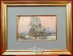 Albert Sebille Drawing Gouache Painting Marine Painter Harbor Dunkirk Boat Sailing