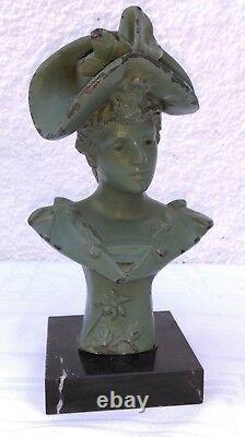 Ancien Bust Young Fill In The Regule Test Chapeau Signed R. Allard In Early 20th Century