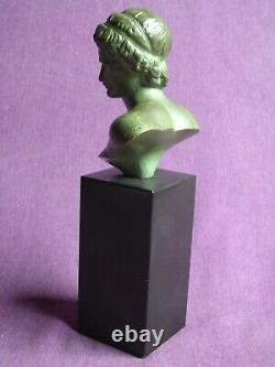 Ancien-buste Bronze-woman With Antique-sculpture Art Deco-signed Ouline