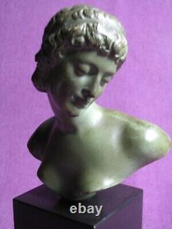 Ancien-buste Bronze-woman With Antique-sculpture Art Deco-signed Ouline