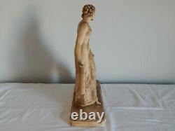Ancienne Sculpture Art Deco Plaster Young Woman With Her Dog Signed S Mélani