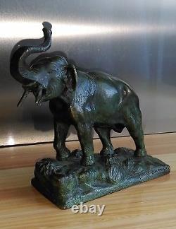 Ancienne Sculpture In Bronze Elephant To The Air Trompe Signed Ph. Lacomme