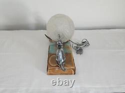 Ancienne Veillous Lamp Art Deco Chats Regulated Ball Glass Signed Muller Brothers