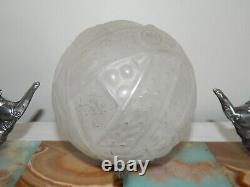Ancienne Veillous Lamp Art Deco Chats Regulated Ball Glass Signed Muller Brothers