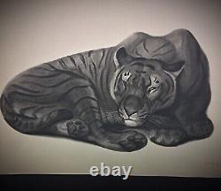 Ancient 1930 Art Deco Art Engraving Signed by George Lucien Guyot Tiger 24x32 cm
