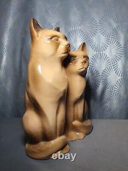 Ancient Art Deco Ceramic Sculpture Signed D. PATRY Statuette Statue Cat