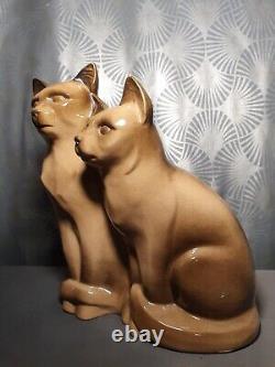 Ancient Art Deco Ceramic Sculpture Signed D. PATRY Statuette Statue Cat