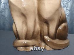 Ancient Art Deco Ceramic Sculpture Signed D. PATRY Statuette Statue Cat