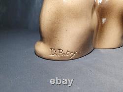 Ancient Art Deco Ceramic Sculpture Signed D. PATRY Statuette Statue Cat