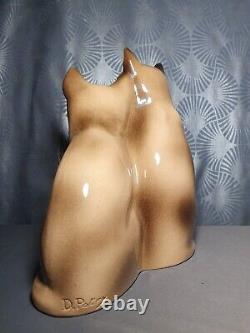 Ancient Art Deco Ceramic Sculpture Signed D. PATRY Statuette Statue Cat