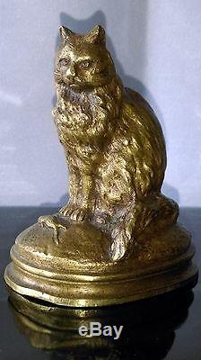 Ancient Bronze Animal Cat Subject Sitting Near A Mascot Mouse