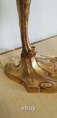 Ancient Lamp Of A Golden Bronze Bird And Glass Pate Muller Signed C Ranc