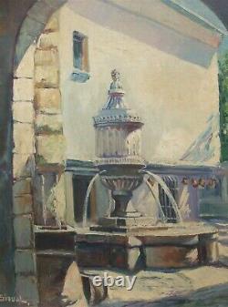 Ancient Oil On Canvas Signed Sirval Fountain Of Peyra In Vence