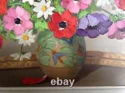 Ancient Painting 20th Century Italy Flowers Vase Art Deco Oil Canvas Signed Primo Dolzan