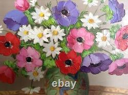 Ancient Painting 20th Century Italy Flowers Vase Art Deco Oil Canvas Signed Primo Dolzan