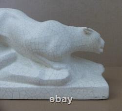 Ancient cracked ceramic art deco panther signed E. SIEGL