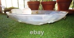 Ancient superb bird-themed basin, opalescent glass, unsigned Art Deco chandelier